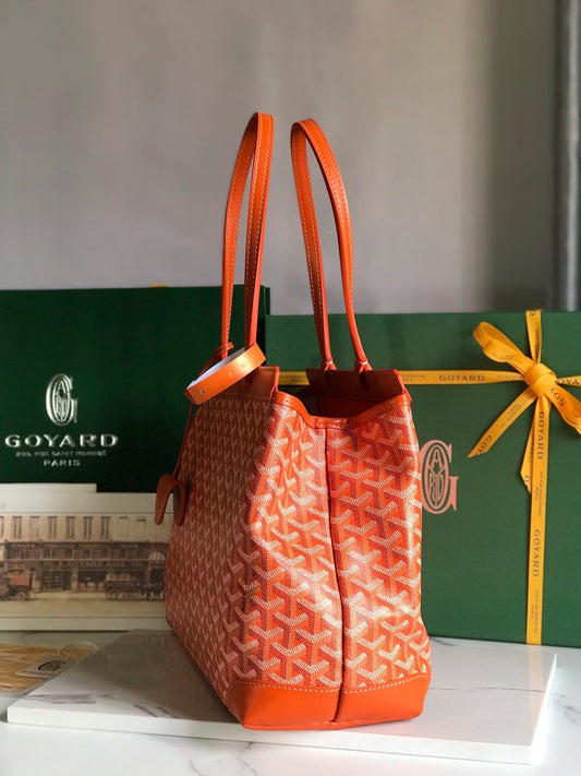 BELLECHASSE BIAUDE PM BAG 36 IN ORANGE GOYARDINE CANVAS AND CALFSKIN TRIM Amelia Bags