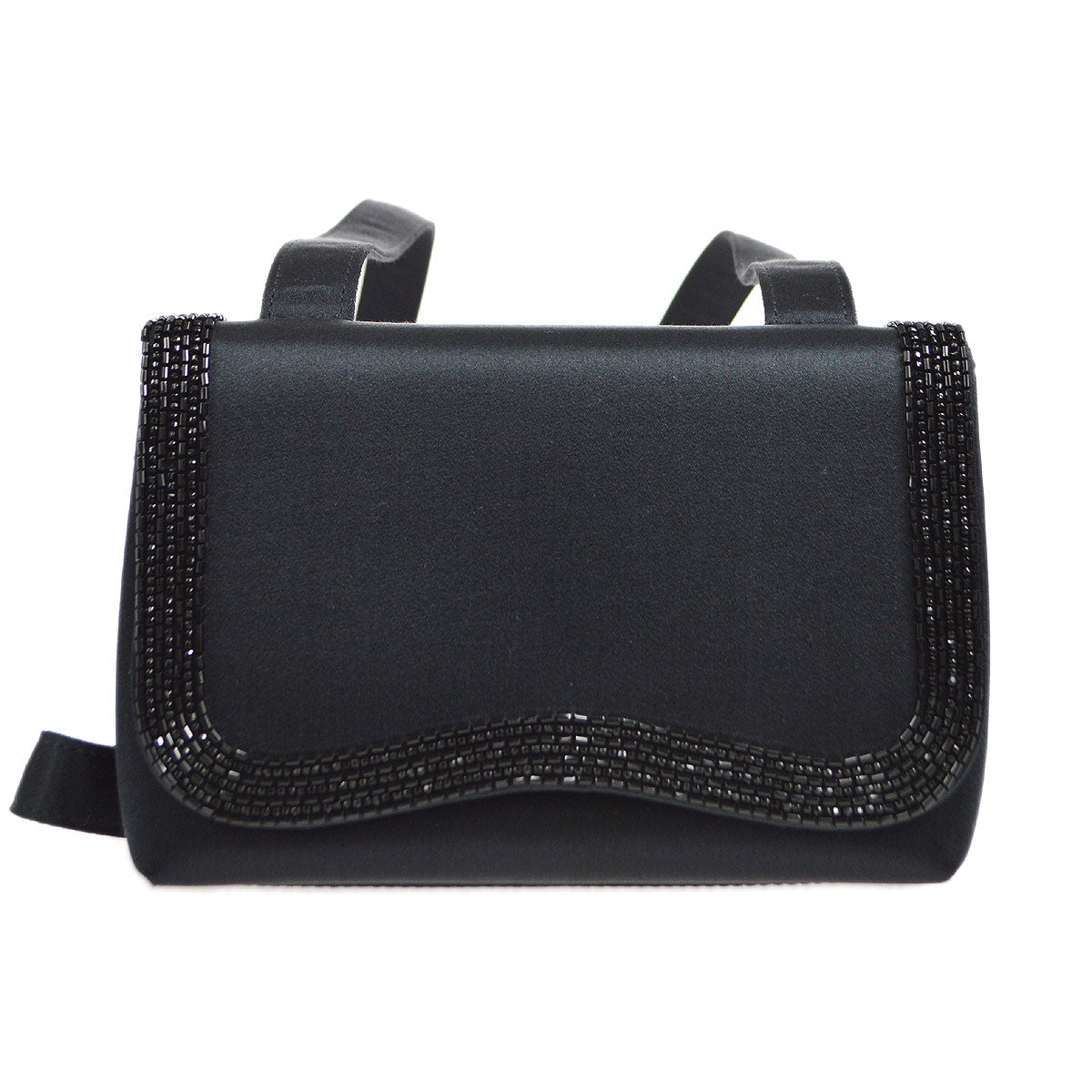 CHANEL 1997-1999 Bead Shoulder Bag Black Satin S08768c