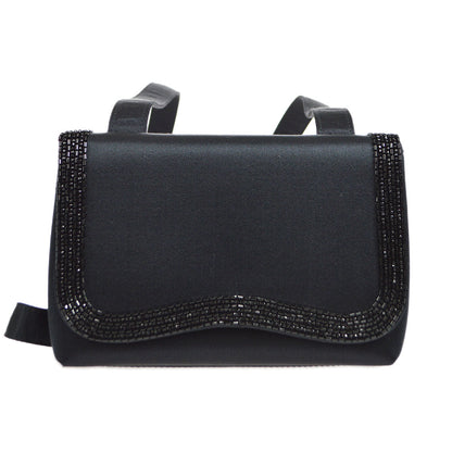 CHANEL 1997-1999 Bead Shoulder Bag Black Satin S08768c