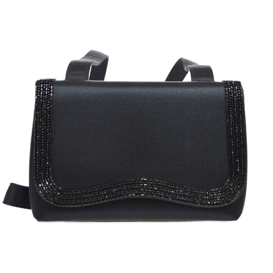 CHANEL 1997-1999 Bead Shoulder Bag Black Satin S08768c