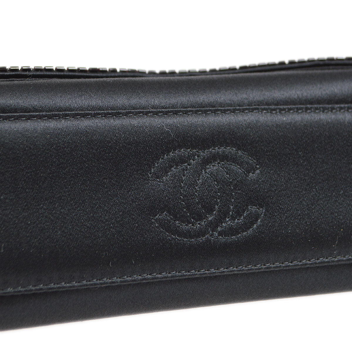 CHANEL 1997-1999 Bead Shoulder Bag Black Satin S08768c