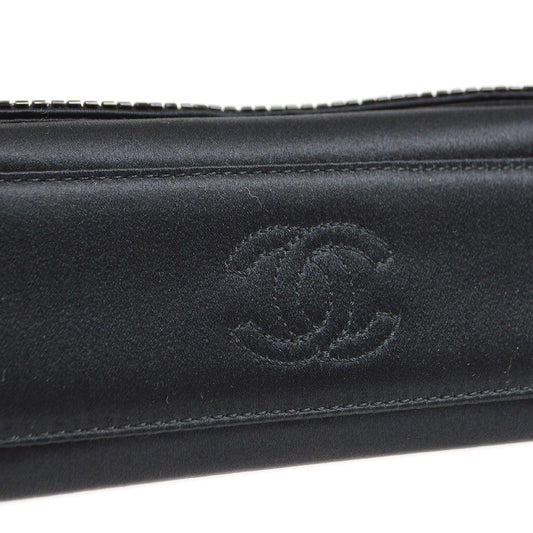 CHANEL 1997-1999 Bead Shoulder Bag Black Satin S08768c