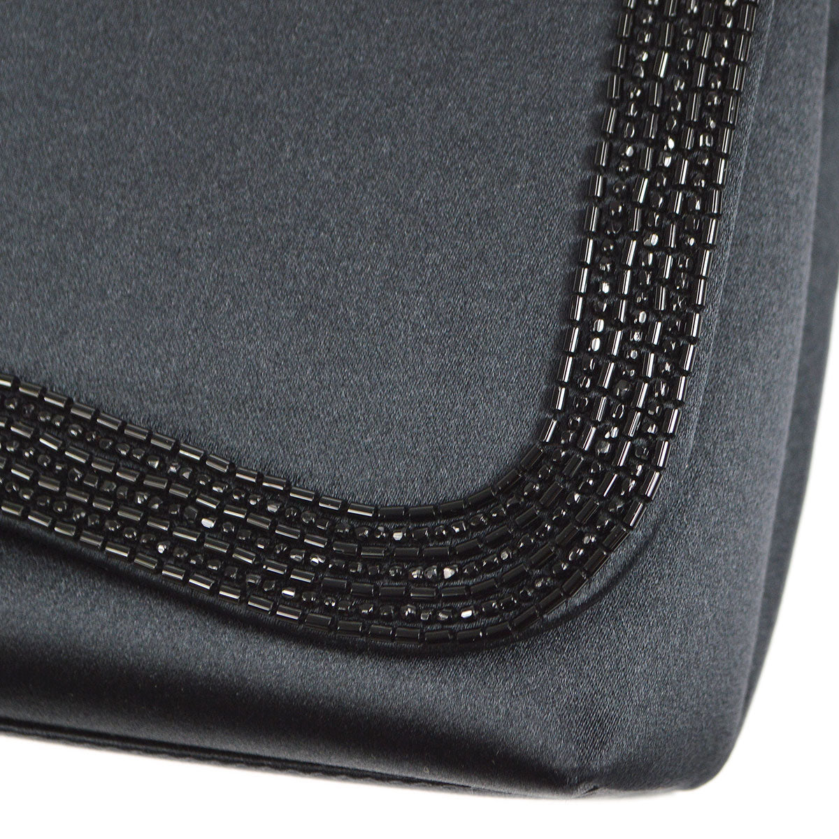 CHANEL 1997-1999 Bead Shoulder Bag Black Satin S08768c