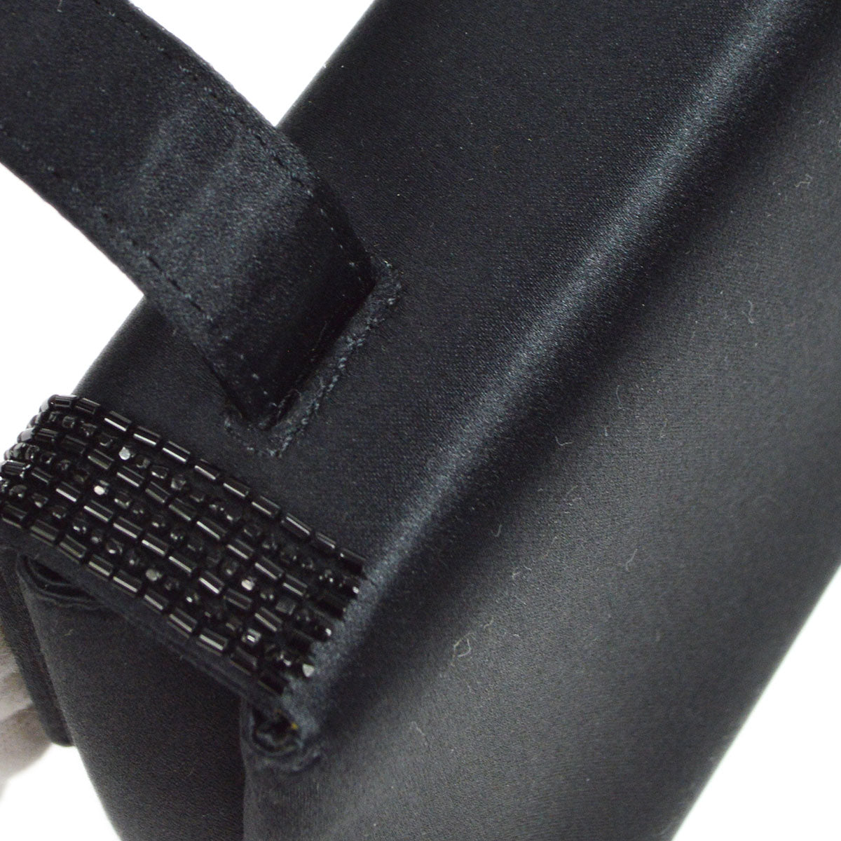 CHANEL 1997-1999 Bead Shoulder Bag Black Satin S08768c
