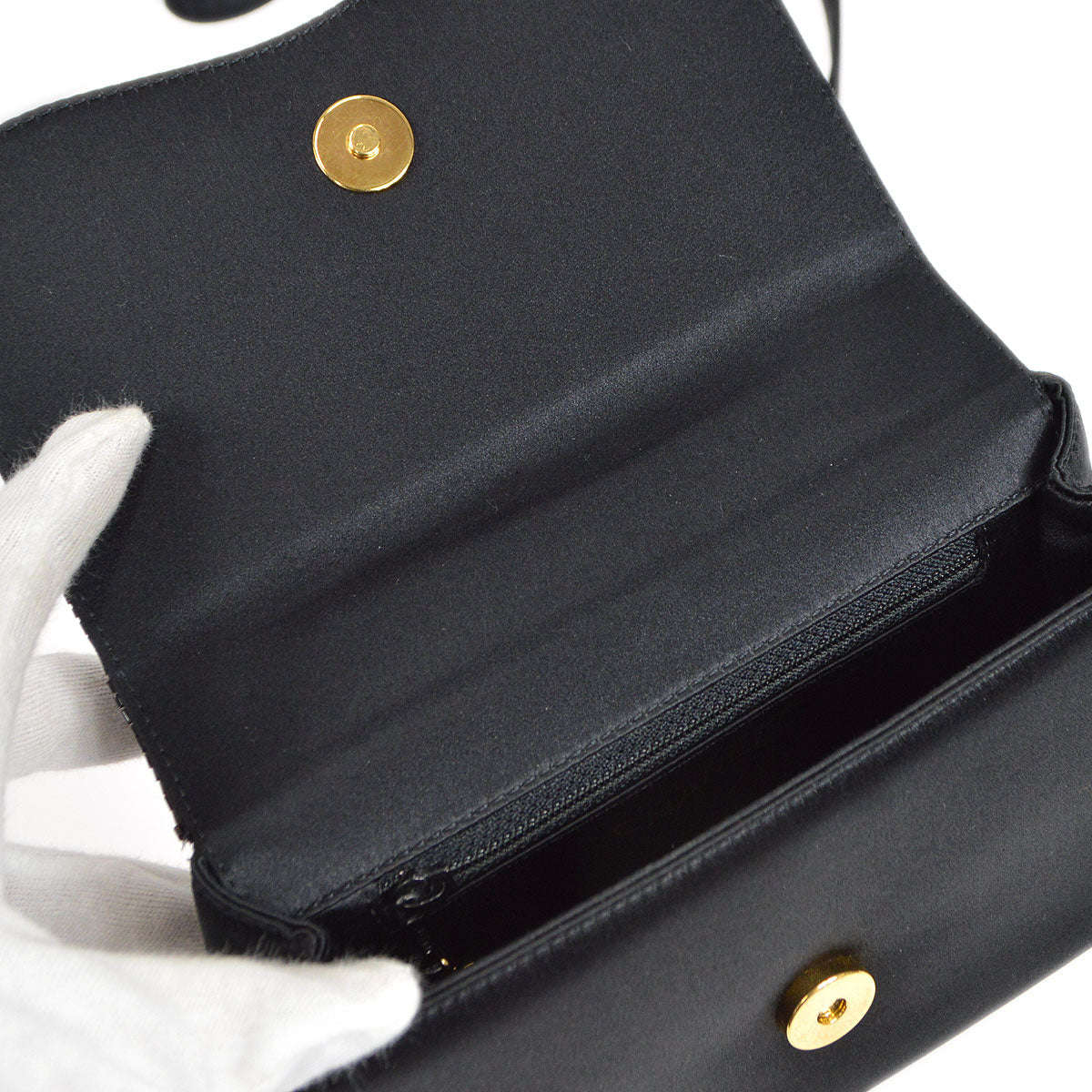 CHANEL 1997-1999 Bead Shoulder Bag Black Satin S08768c