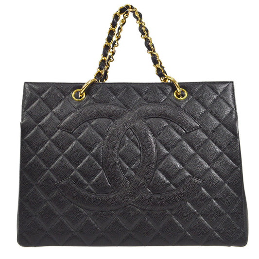 CHANEL 1994-1996 Chain Tote Bag Black Caviar 17142