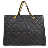 CHANEL 1994-1996 Chain Tote Bag Black Caviar 17142