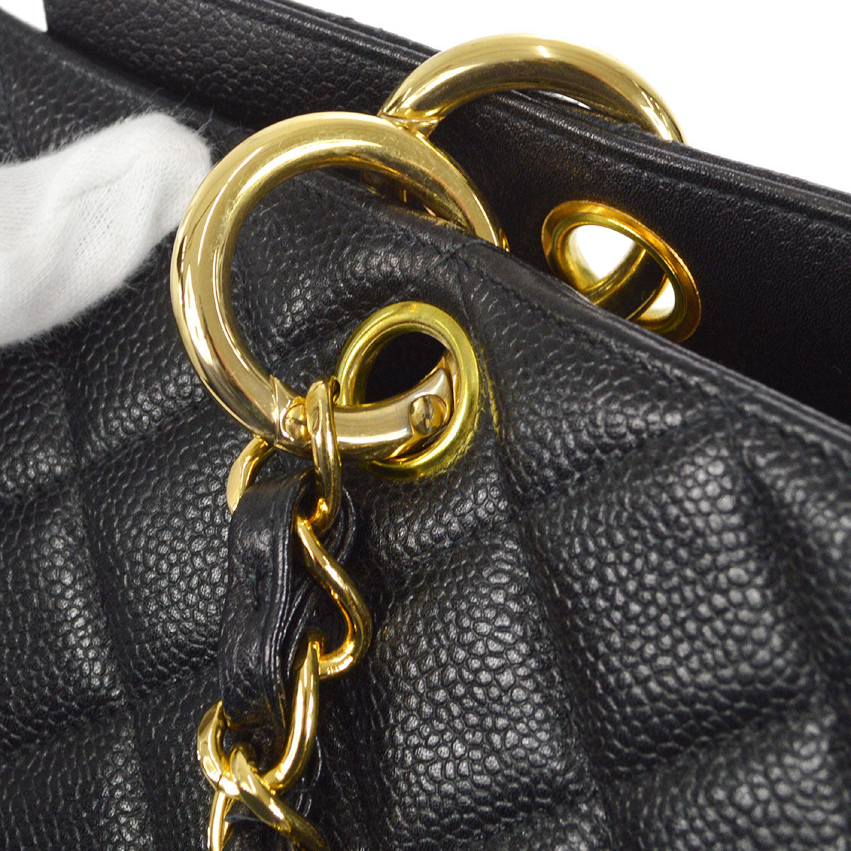 CHANEL 1994-1996 Chain Tote Bag Black Caviar 17142