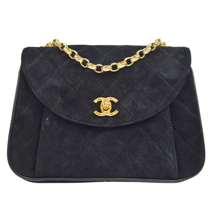 CHANEL 1991-1994 Round Flap Small Black Suede