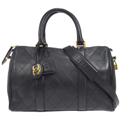 CHANEL 1994-1996 Cosmoline 2way Boston 35 Black Calfskin