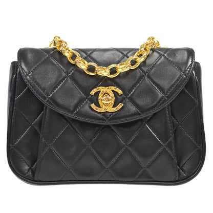 CHANEL 1994-1996 Round Flap Bag Mini Black Lambskin