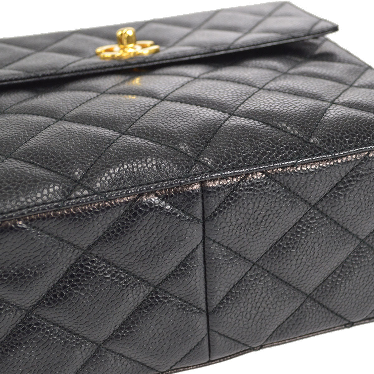 CHANEL 1996-1997 Flap Box Shoulder Bag Small Black Caviar