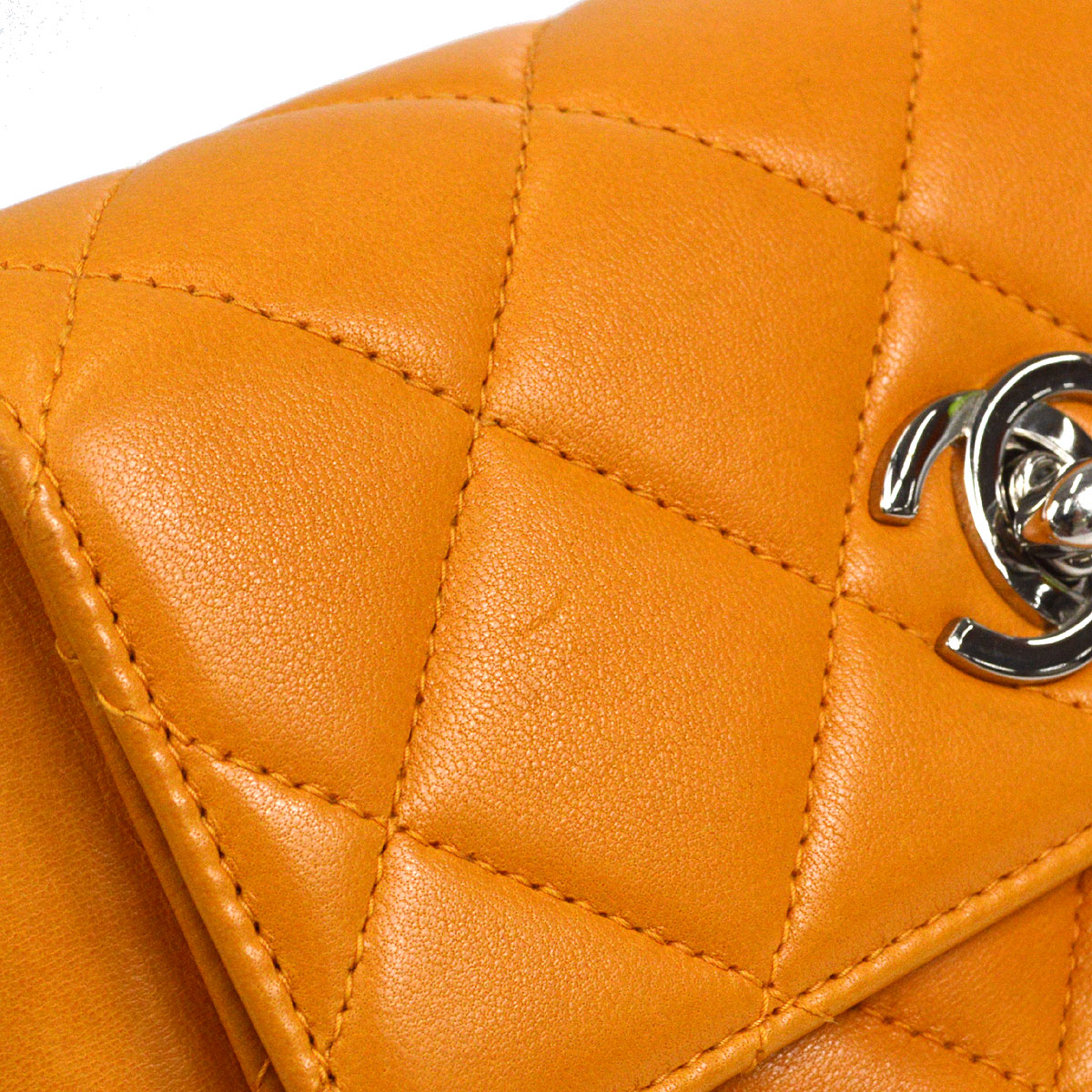 CHANEL 1997-1999 Flap Handbag Mini SHW Orange Lambskin 26317