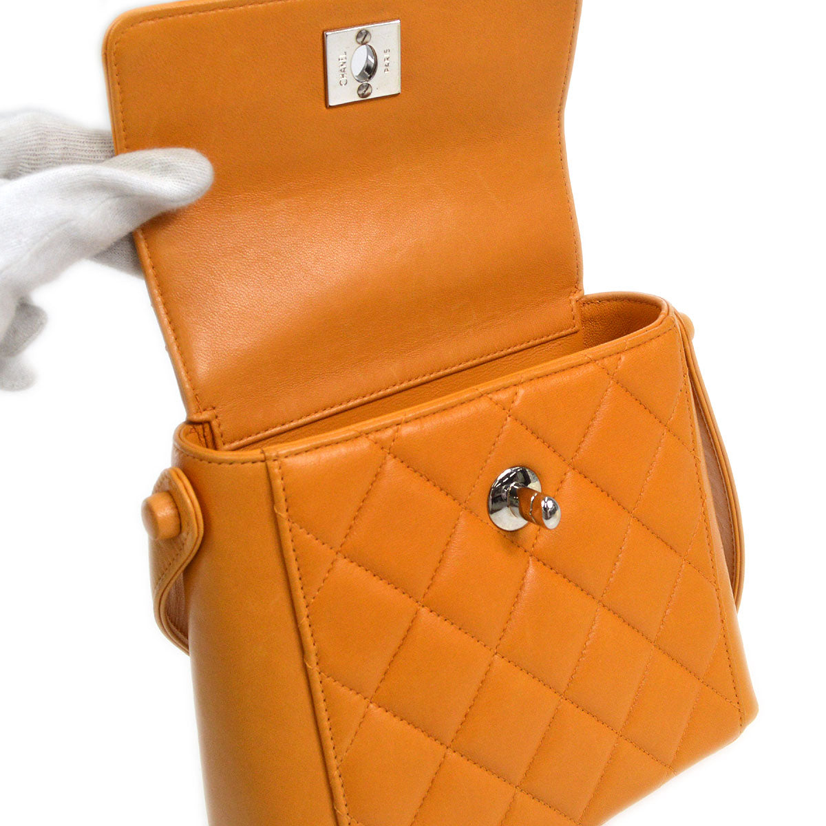 CHANEL 1997-1999 Flap Handbag Mini SHW Orange Lambskin 26317