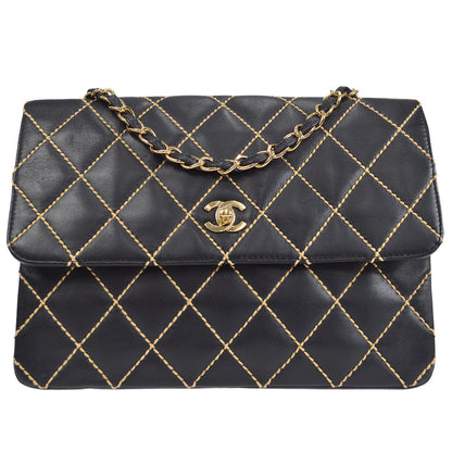 CHANEL 2001-2003 Wild Stitch Straight Flap Jumbo Black Calfskin
