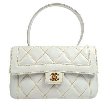 CHANEL 2004-2005 Wild Stitch Handbag Medium White Calfskin
