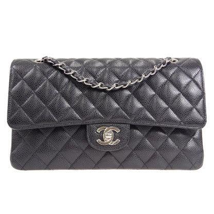 CHANEL 2005-2006 Classic Double Flap Medium SHW Black Caviar