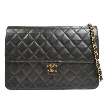 CHANEL 1997-1999 CC Pushlock Half Flap Medium Black Lambskin