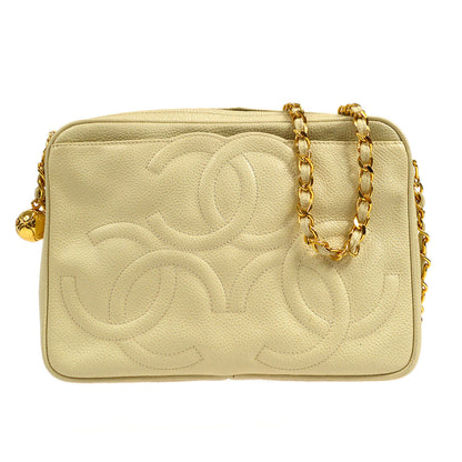 CHANEL 1994-1996 Triple CC Camera Bag Small Ivory Caviar 17405