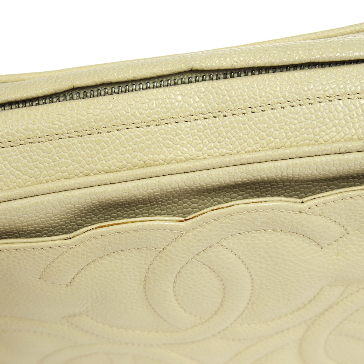 CHANEL 1994-1996 Triple CC Camera Bag Small Ivory Caviar 17405