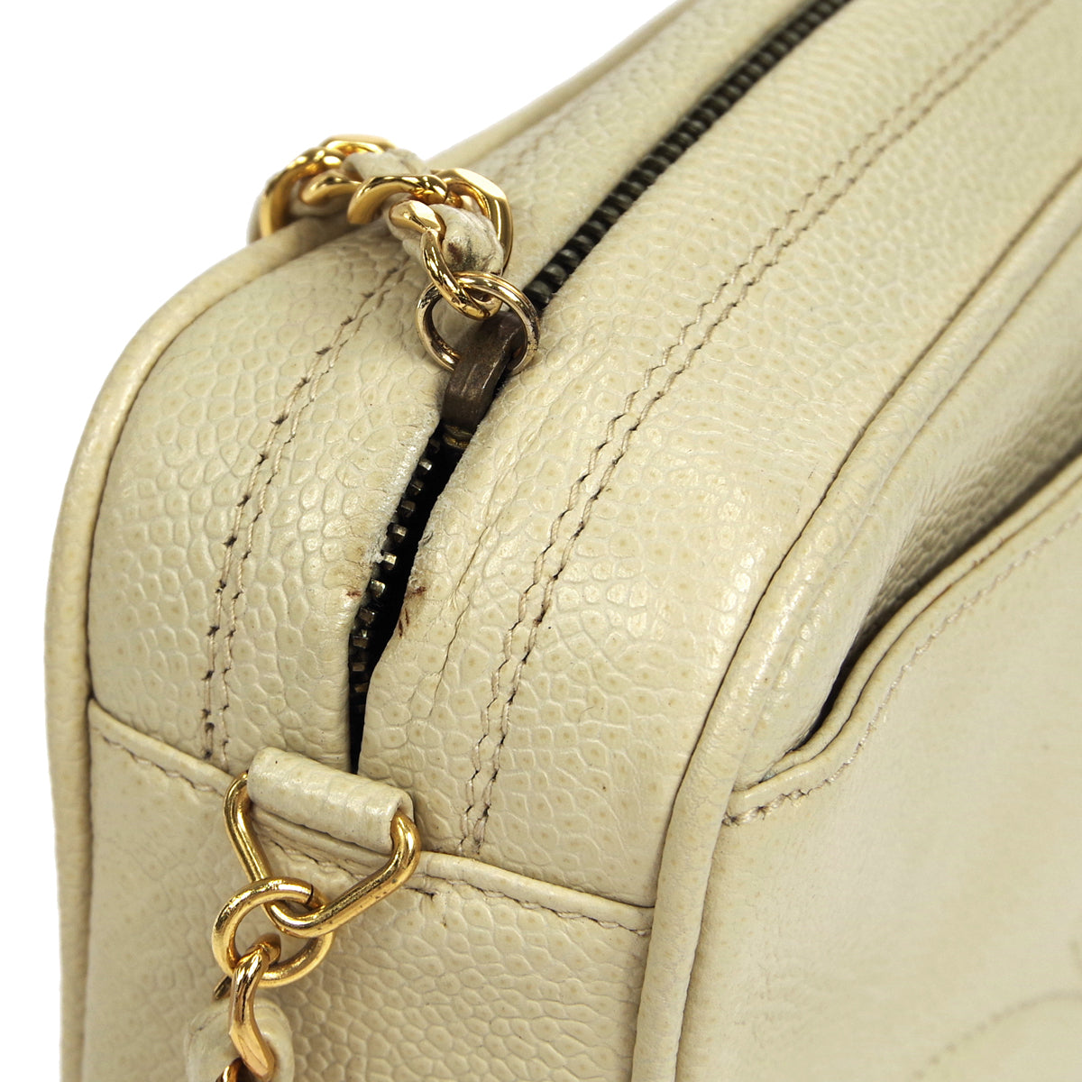 CHANEL 1994-1996 Triple CC Camera Bag Small Ivory Caviar 17405