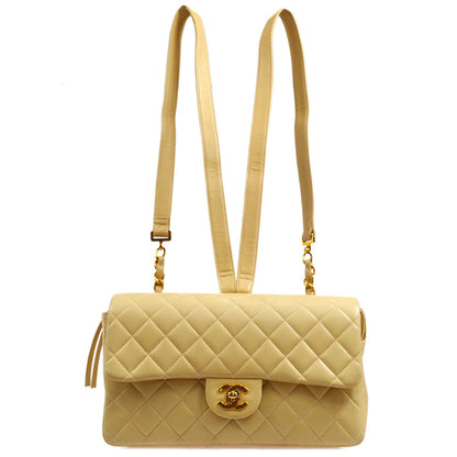 CHANEL Classic Flap Backpack Beige Lambskin 18066