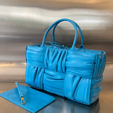 SMALL ARCO TOTE 30 IN CERULEAN BLUE SOFT LAMBSKIN Amelia