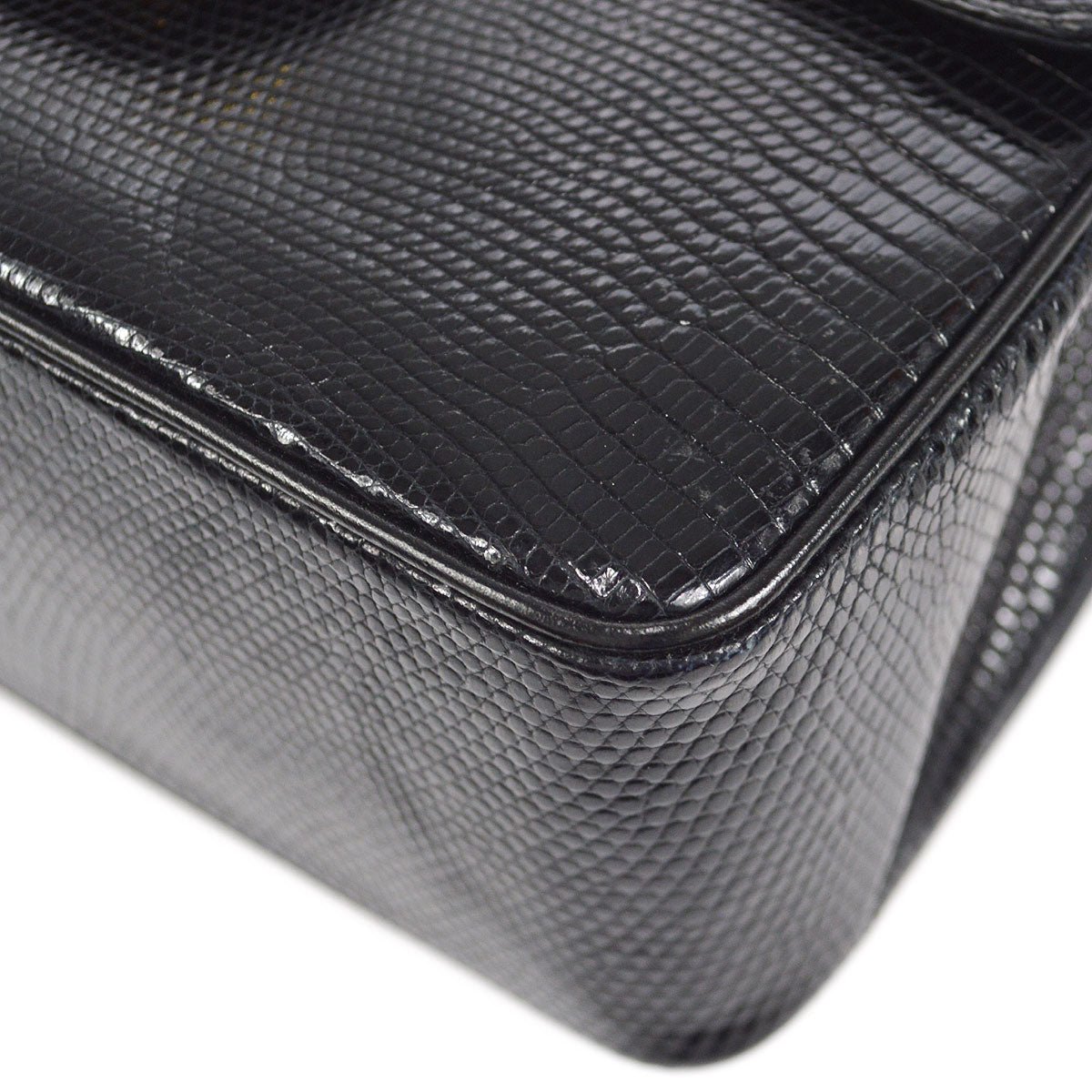 CHANEL * 1986-1988 Classic Square Flap Mini 17 Black Lizard