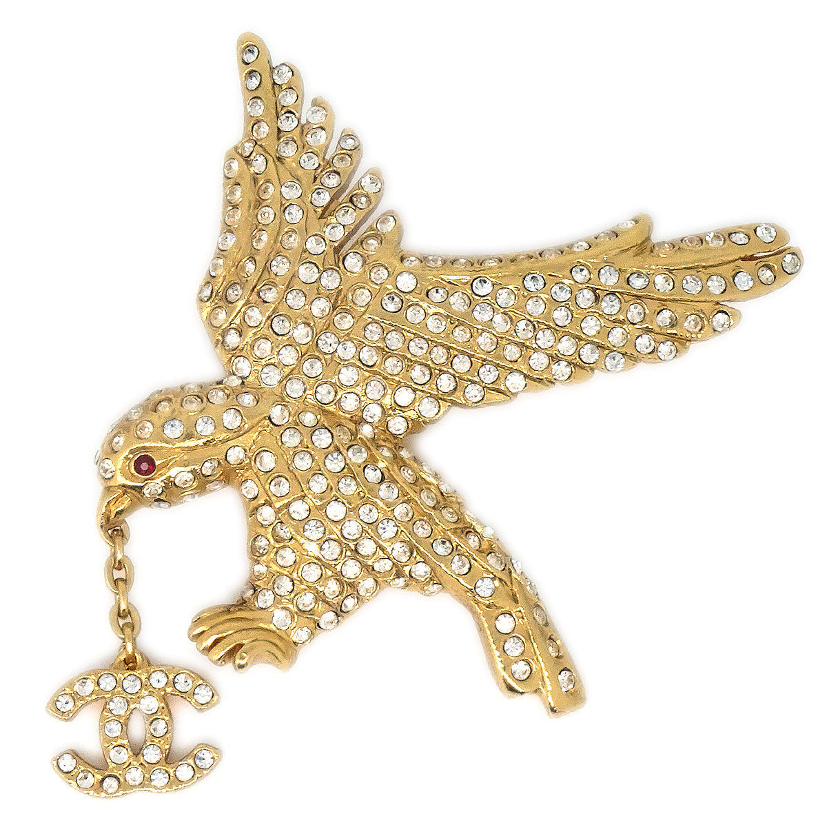CHANEL 2001 Crystal & Gold Eagle Brooch 01P 26920