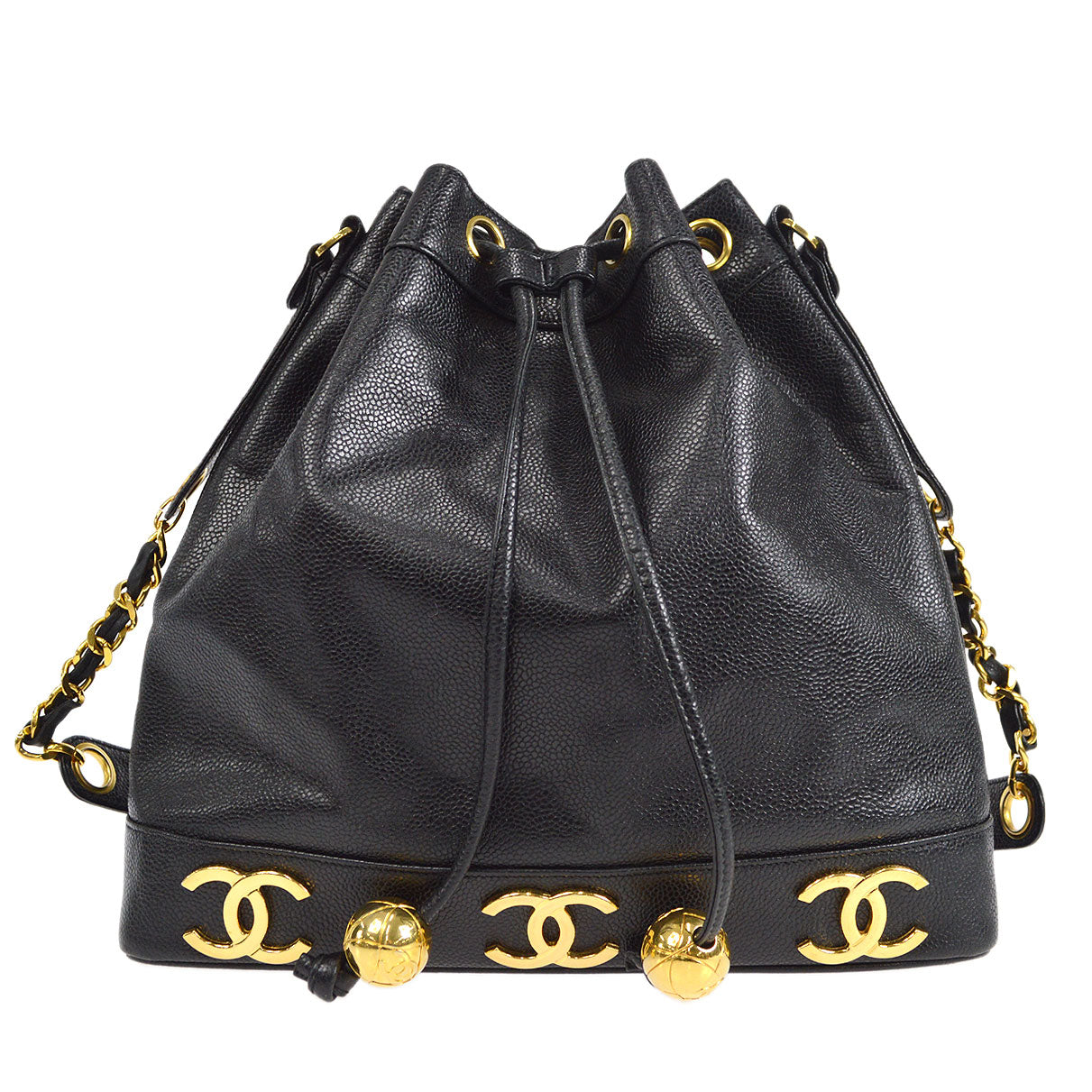 CHANEL 1997-1999 Triple CC Shoulder Bag Black Caviar 27111