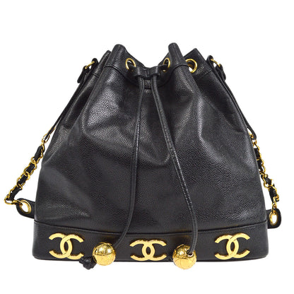 CHANEL 1997-1999 Triple CC Shoulder Bag Black Caviar 27111