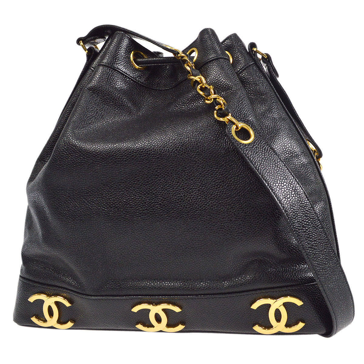 CHANEL 1997-1999 Triple CC Shoulder Bag Black Caviar 27111