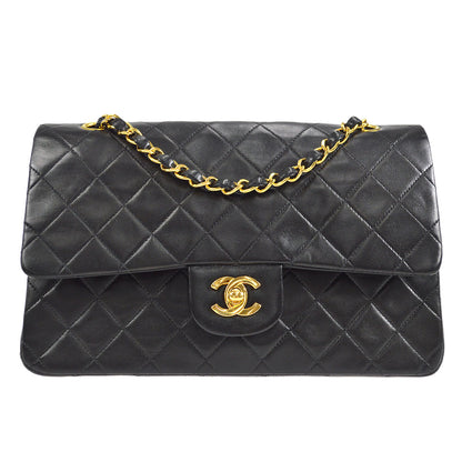 CHANEL Classic Double Flap Medium Shoulder Bag Black Lambskin