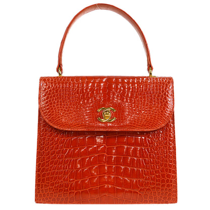 CHANEL * 1996-1997 Round Flap Handbag Small Red Crocodile