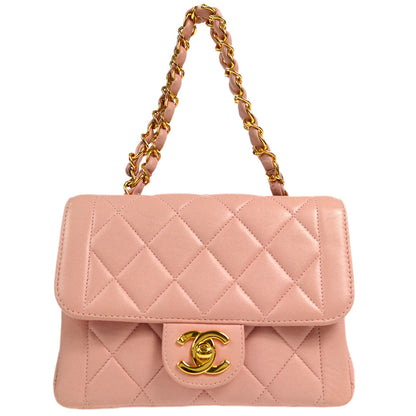 CHANEL Border Flap Handbag Mini Pink Lambskin 55257