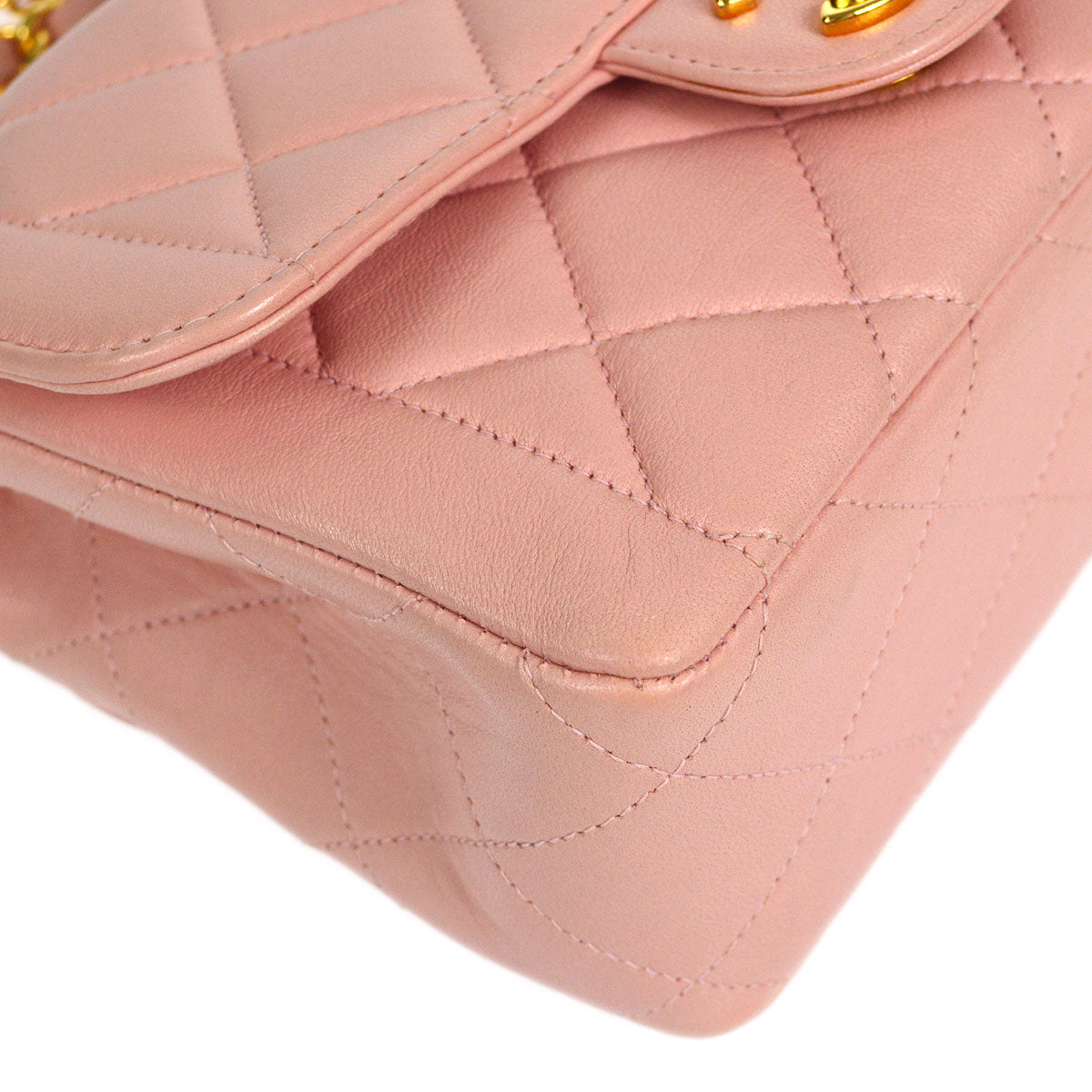 CHANEL Border Flap Handbag Mini Pink Lambskin 55257