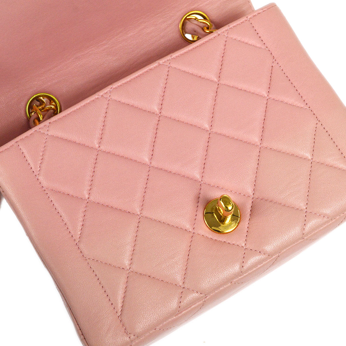 CHANEL Border Flap Handbag Mini Pink Lambskin 55257