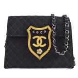 CHANEL * 2005 Emblem Shoulder Bag Mini Black Canvas 57507