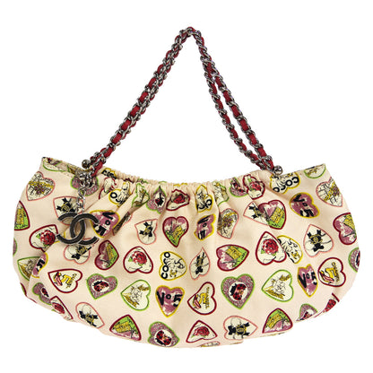 CHANEL 2005-2006 Heart Printed Handbag Pink Canvas