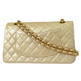 CHANEL 2000-2001 Classic Double Flap Medium Metallic Beige Lambskin