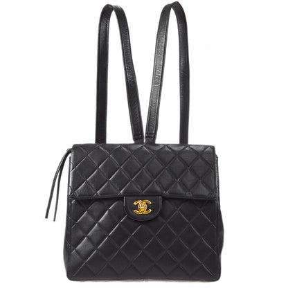 CHANEL 1996-1997 Tall Classic Flap Backpack Medium Black Lambskin