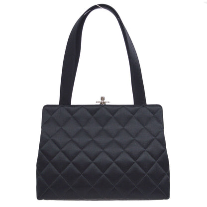 CHANEL 1996-1997 Kisslock CC Handbag Black Satin