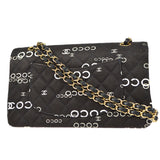 CHANEL 2001-2003 COCO patterned Classic Double Flap Medium Black Canvas