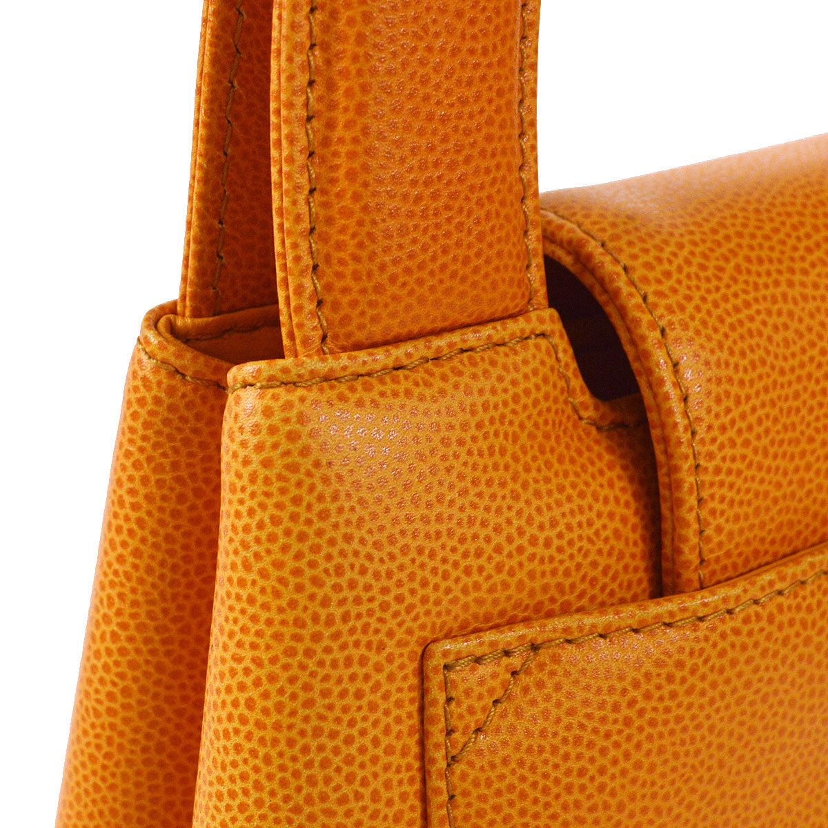 CHANEL 1998 Round Flap Handbag Medium Orange Caviar