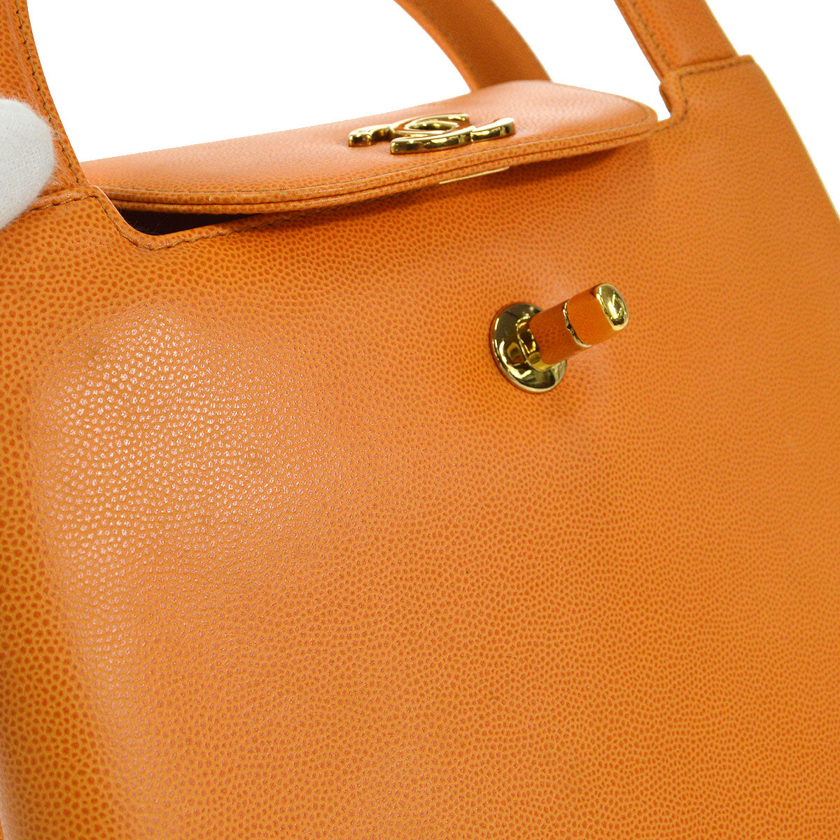 CHANEL 1998 Round Flap Handbag Medium Orange Caviar