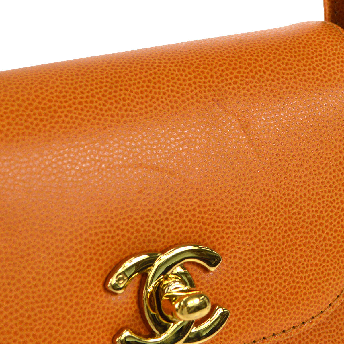 CHANEL 1998 Round Flap Handbag Medium Orange Caviar