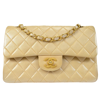 CHANEL 2000-2001 Classic Double Flap Medium Metallic Beige Lambskin