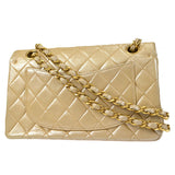 CHANEL 2000-2001 Classic Double Flap Medium Metallic Beige Lambskin