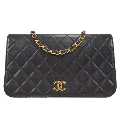 CHANEL 1997-1999 CC Pushlock Full Flap Small Black Lambskin