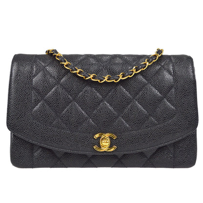CHANEL Medium Diana Chain Shoulder Bag Black Caviar